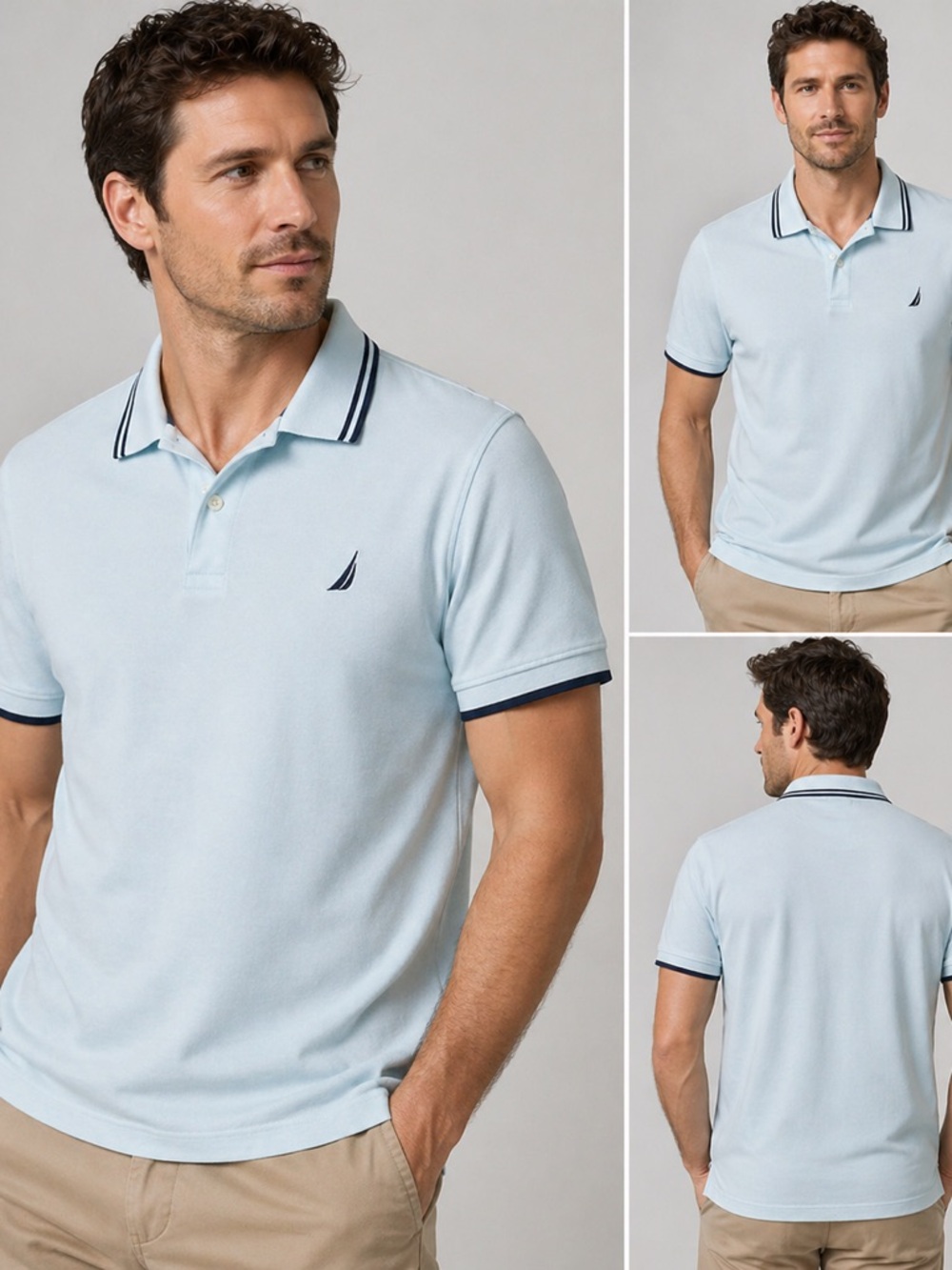 Nautica Men’s Sky Blue Polo Shirt Size L Classic Logo Short Sleeve